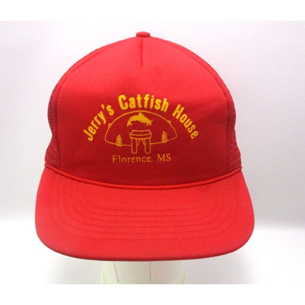 Vintage Red Trucker Snapback Mesh Jerry's Catfish House Florence, MS Hat Cap